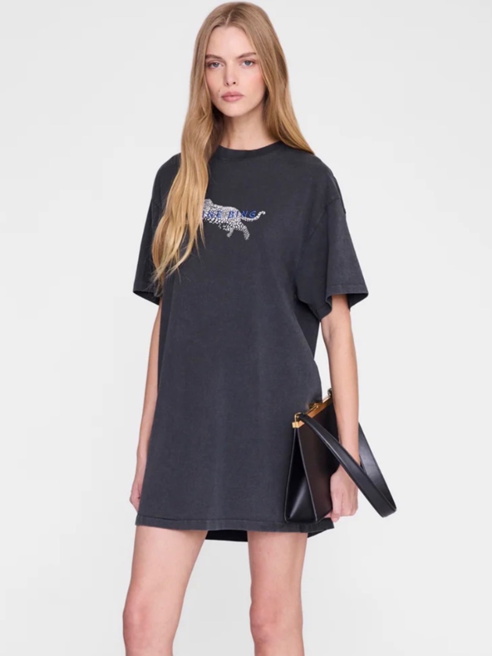 Leopard Beth Mini Dress in Washed Black by ANINE BING